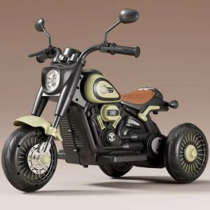 Tricicleta Electrica pentru Copii, SOH, Tricicleta DUAL-DRIVE 380*2 Baterie 6V 4.5, Bluetooth, Sistem Anti-Rasturnare, Sistem de Lumini si Sunet, 5+ Ani, 80 x 60 x 42 cm, Verde Negru