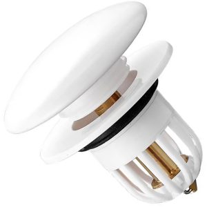 Dop scurgere chiuveta, universal, deschidere cu click, material oțel, diametru exterior 66 mm, culoare Alba