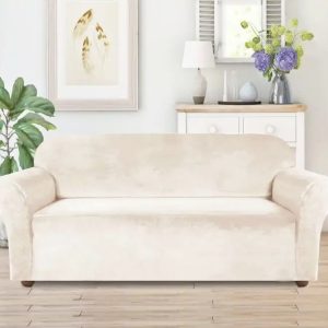 Husa universala pentru canapea standard cu 3 locuri, imitatie catifea, culoare BEJ