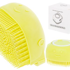 Perie din silicon cu dozator de sampon pentru spalare caini sau pisici, 7,5 x 7,5 cm, culoare galben